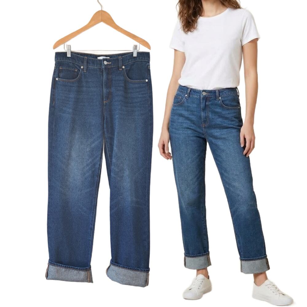 LOFT The Slouchy Boyfriend Jeans Size 8 29 Medium Wash 100 Cotton Cuff Straight